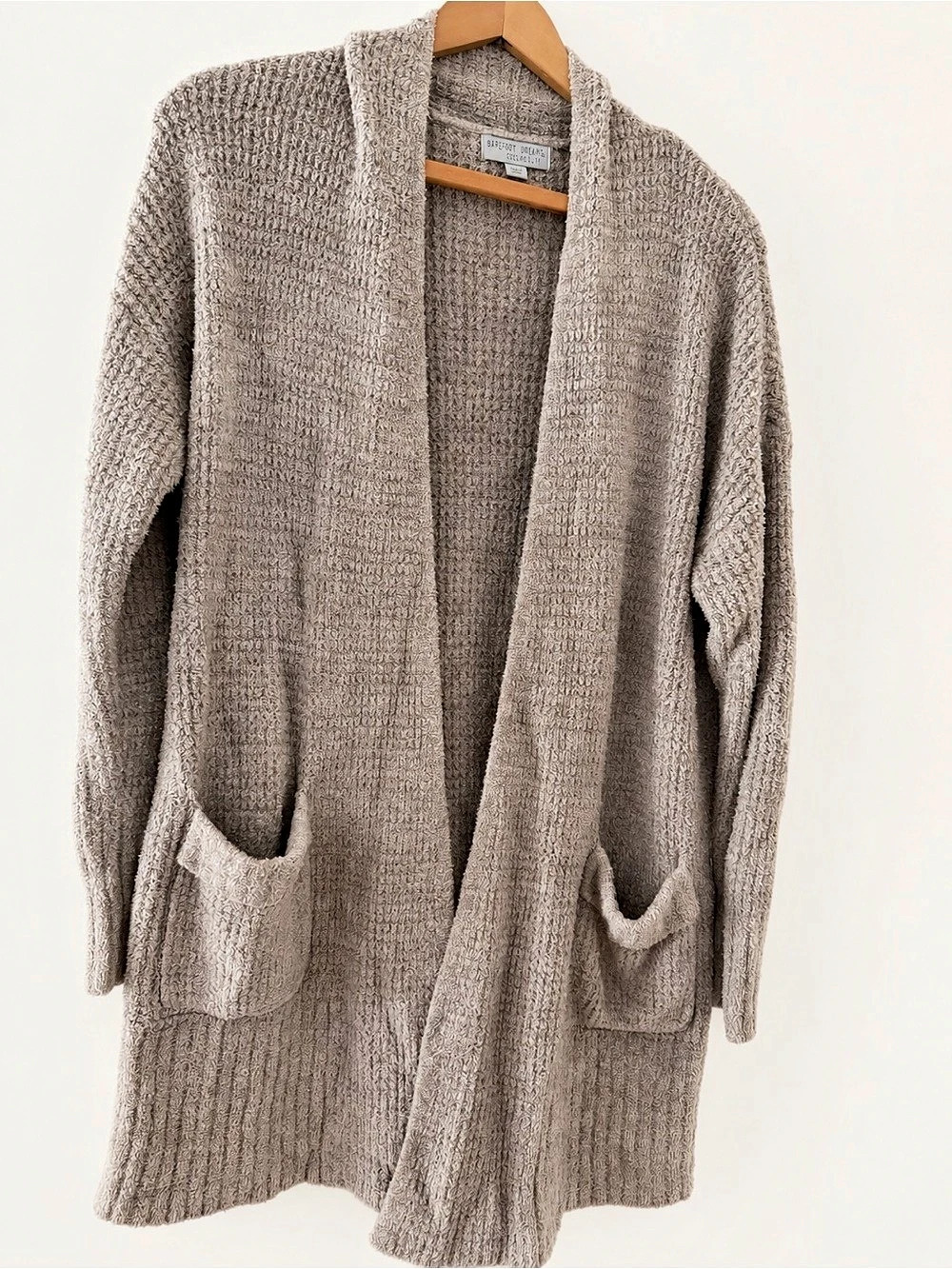 Barefoot Dreams CozyChic Lite Taupe Long Cardigan Large Pockets